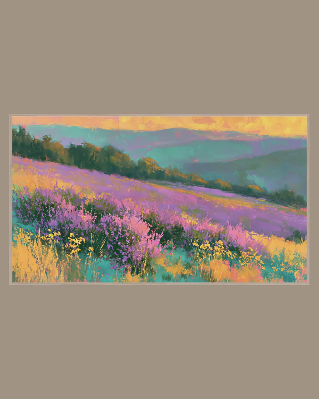 Video of the Purple Heather Hills Frame TV art in a room