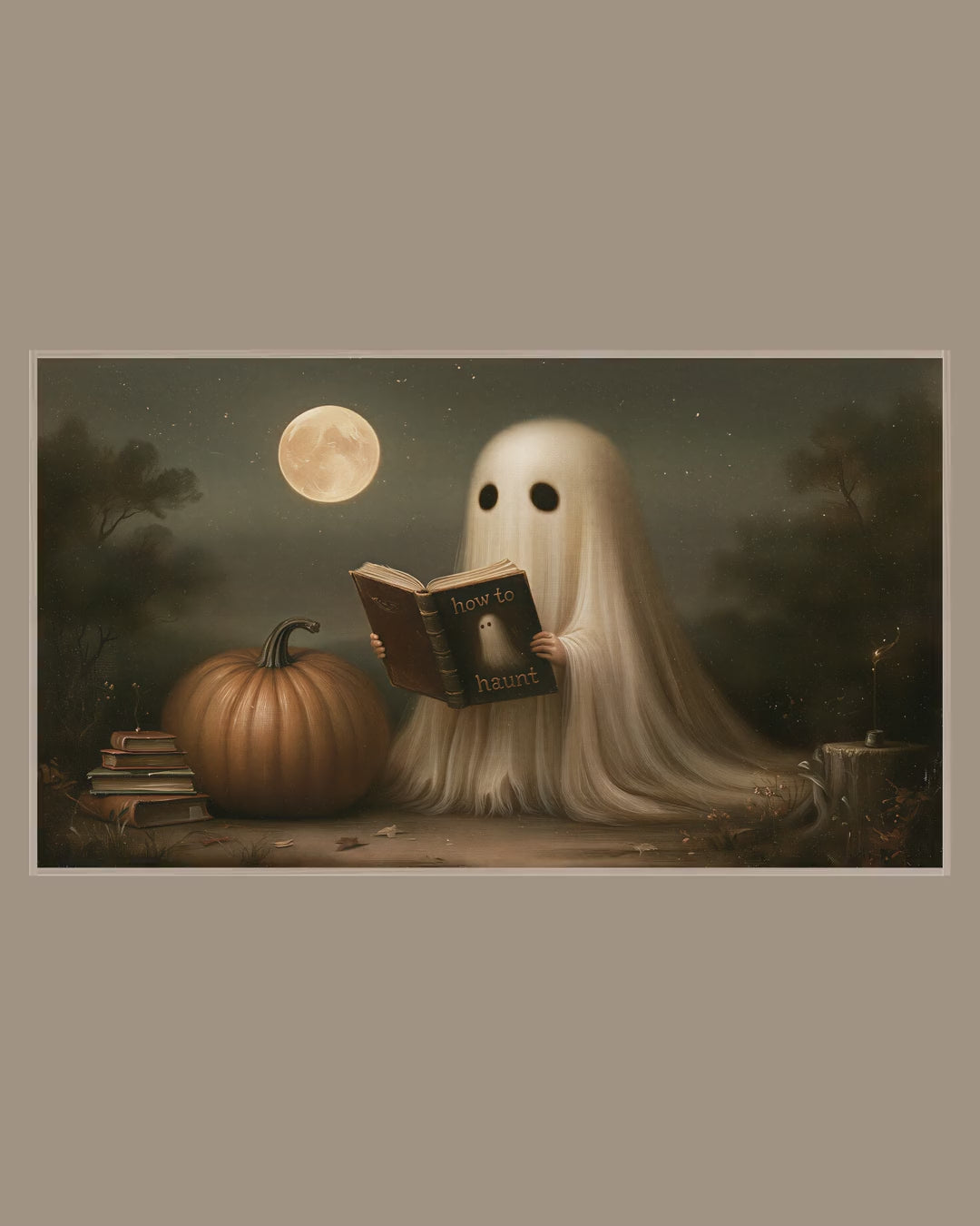 Video of the Bookish Moonlit Ghost Frame TV art in a room