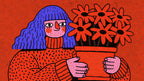 Woman with Red Daisies artwork