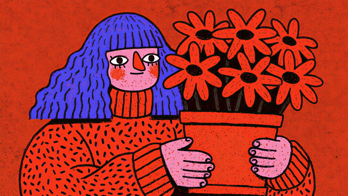Woman with Red Daisies artwork