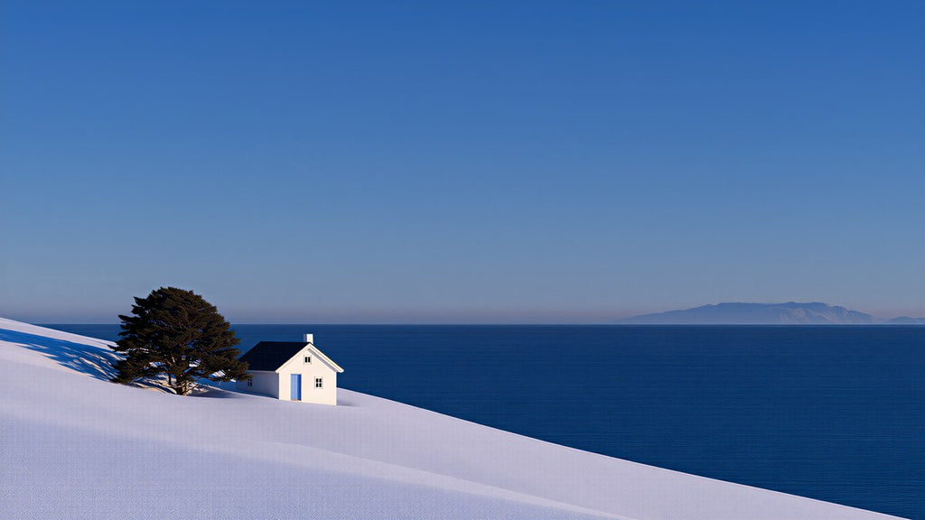 Snowy Seaside Cottage artwork
