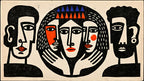 Crowned Linocut Faces artwork