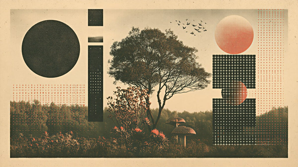 Halftone Tree and Mushrooms artwork