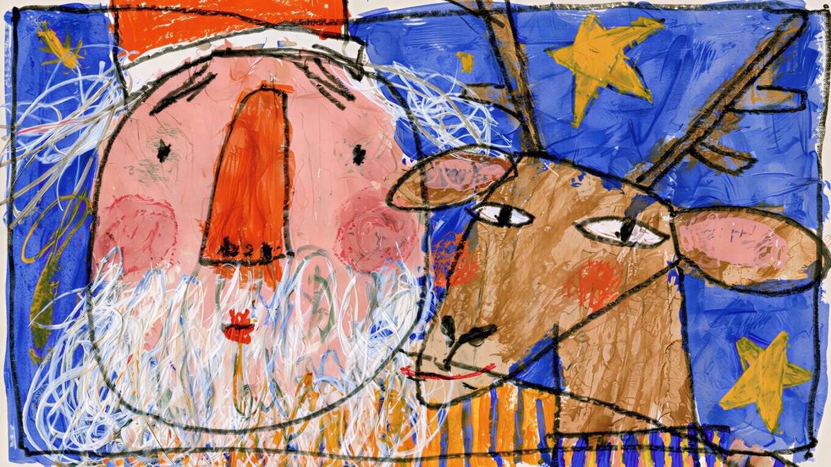Crayon Santa and Reindeer artwork