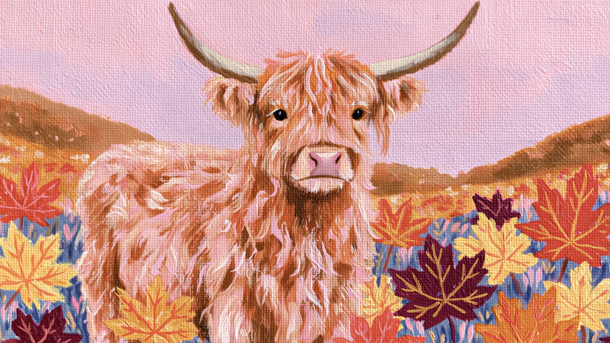 Highland Cow Maple Leaves artwork