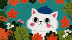 Beanie Cat in Leaves artwork
