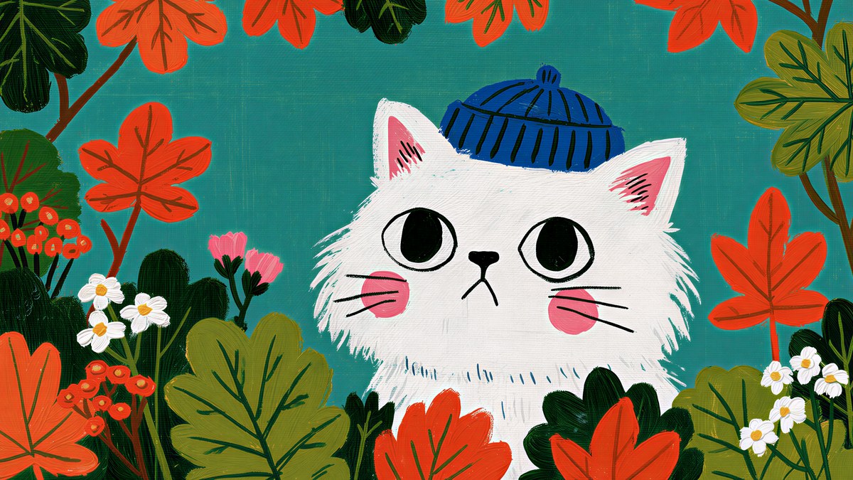 Beanie Cat in Leaves artwork