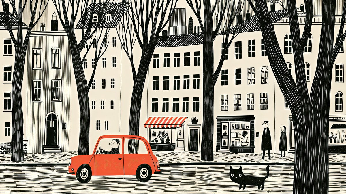 Red Car City Street artwork