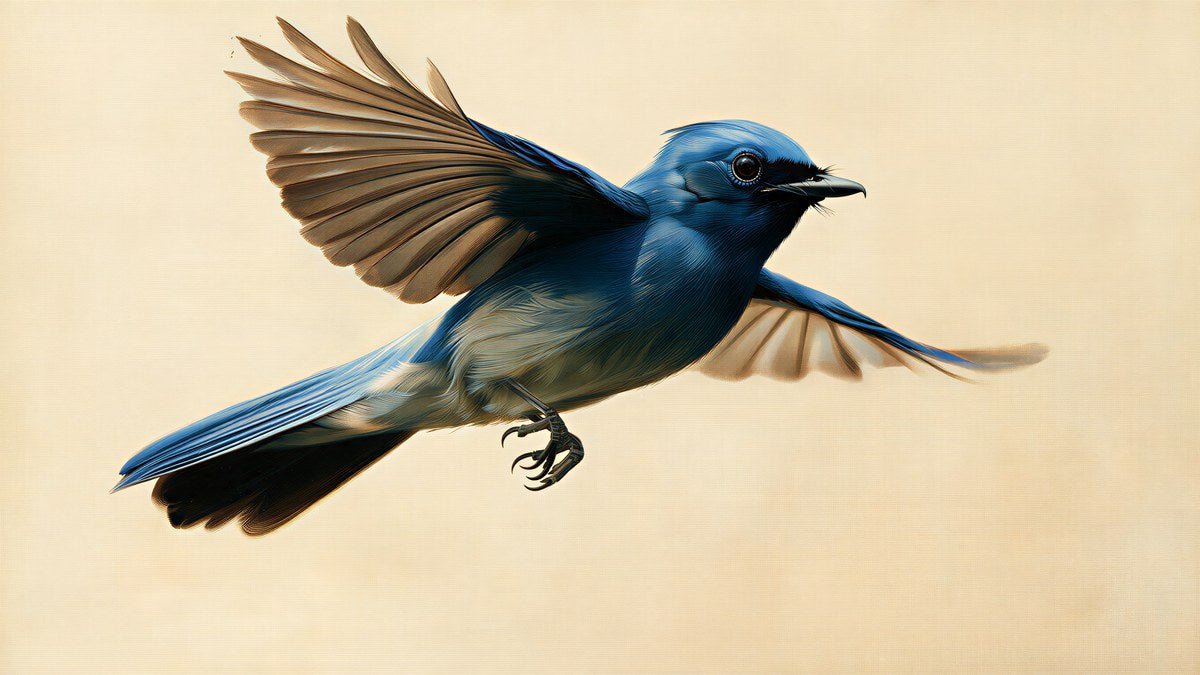 Blue Flycatcher in Flight artwork