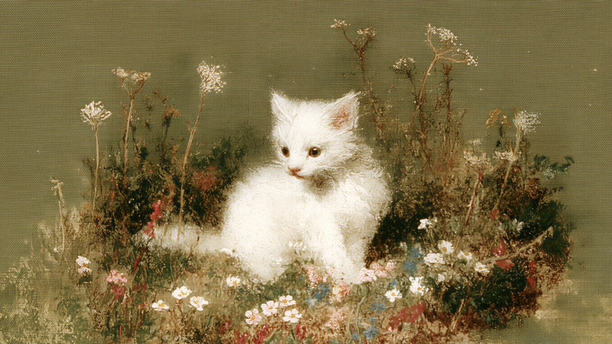 White Kitten in Wildflowers artwork