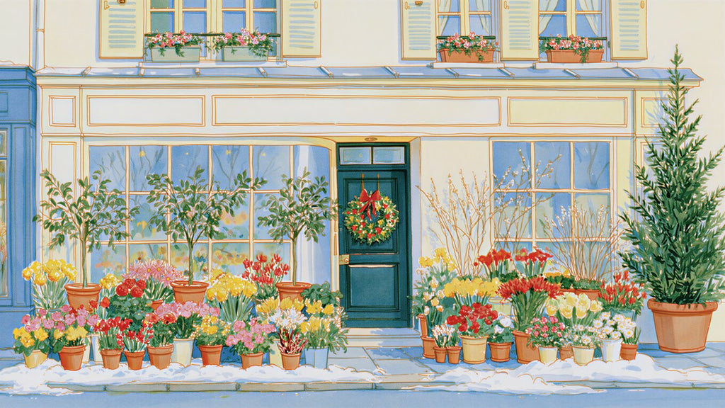 Snowy Paris Flower Shop artwork