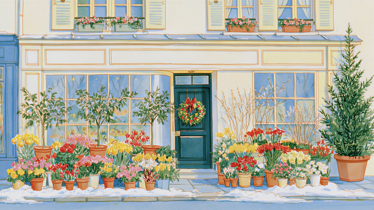 Snowy Paris Flower Shop artwork