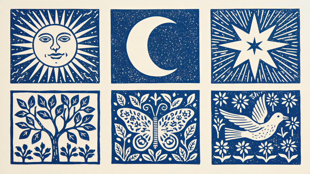 Linocut Sun and Moon artwork
