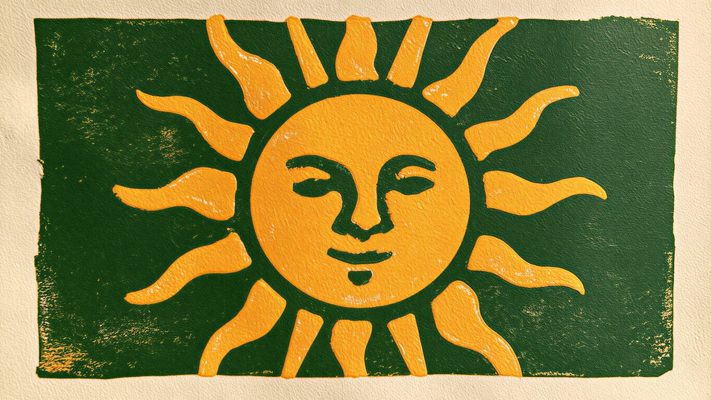 Woodblock Smiling Sun artwork
