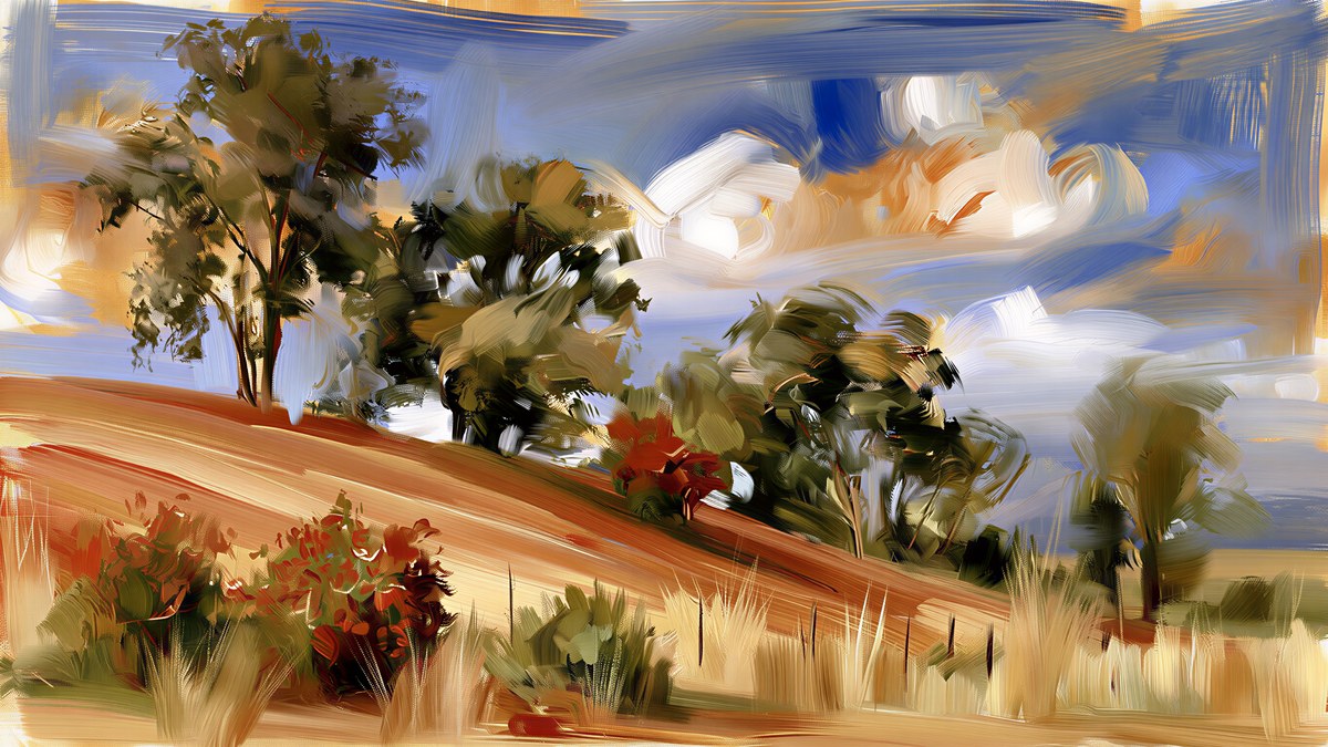 Windswept Hillside Trees artwork