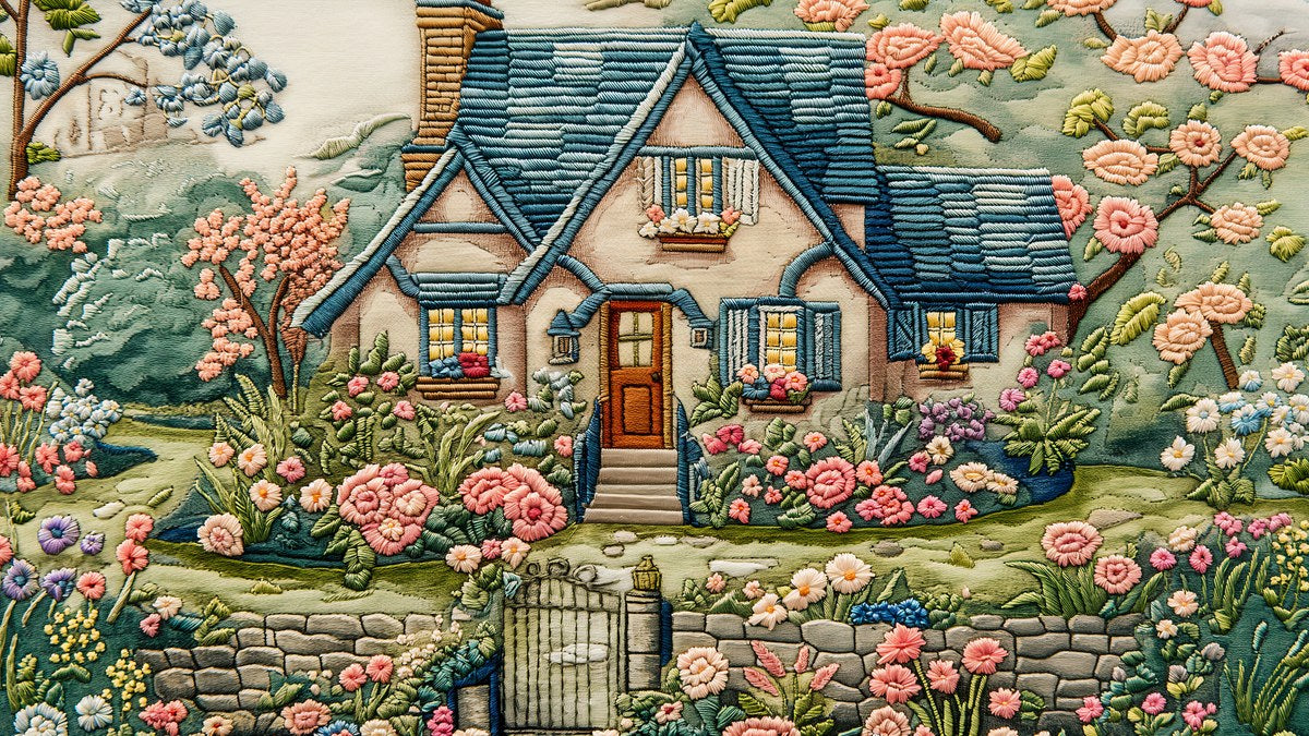 Stitched Rose Cottage artwork