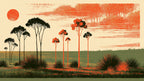 Orange Sun Tree Silhouettes artwork