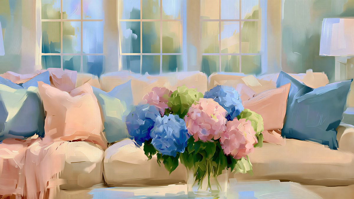 Hydrangeas by the Sofa artwork