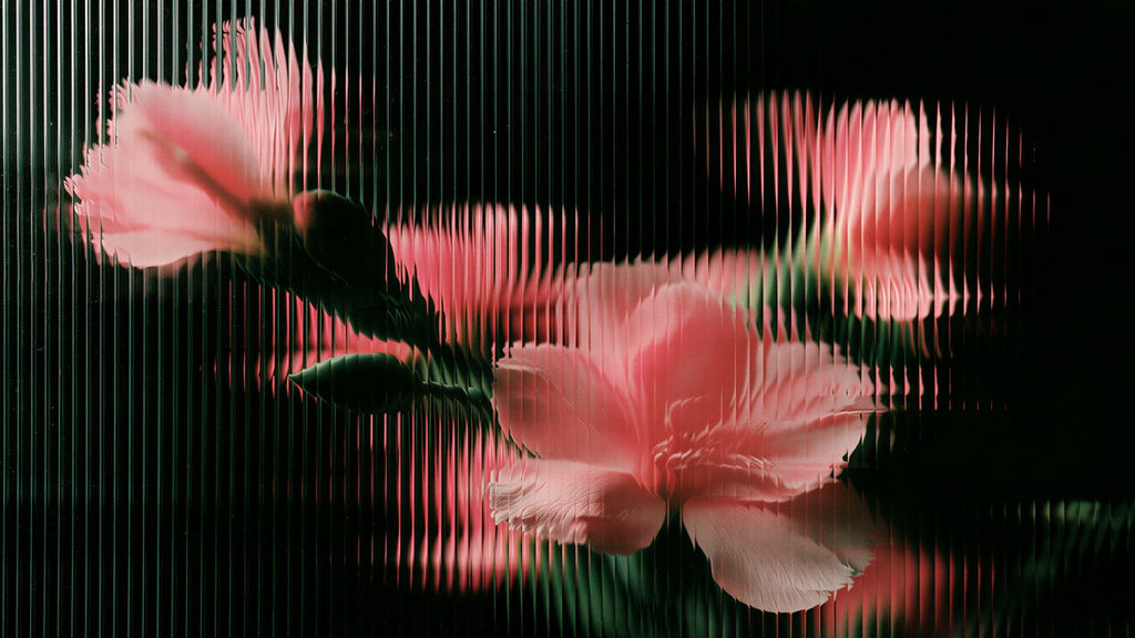 Flowers Behind Ribbed Glass artwork