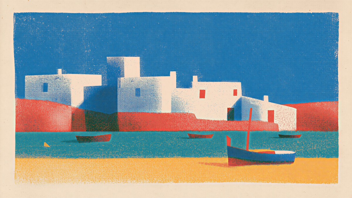 Whitewashed Harbor Boats artwork