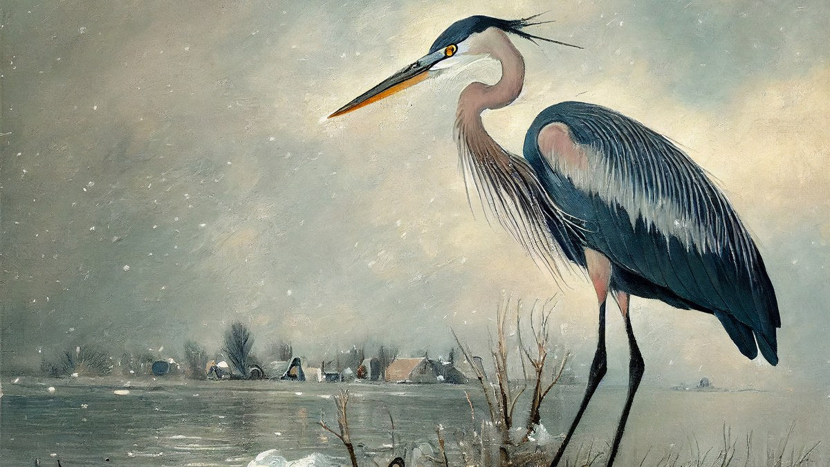Snowy Lake Heron artwork