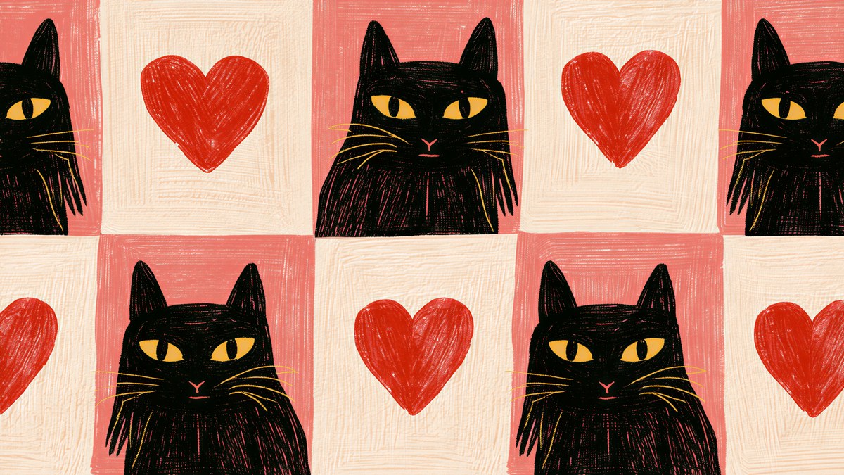 Checkerboard Cats and Hearts artwork