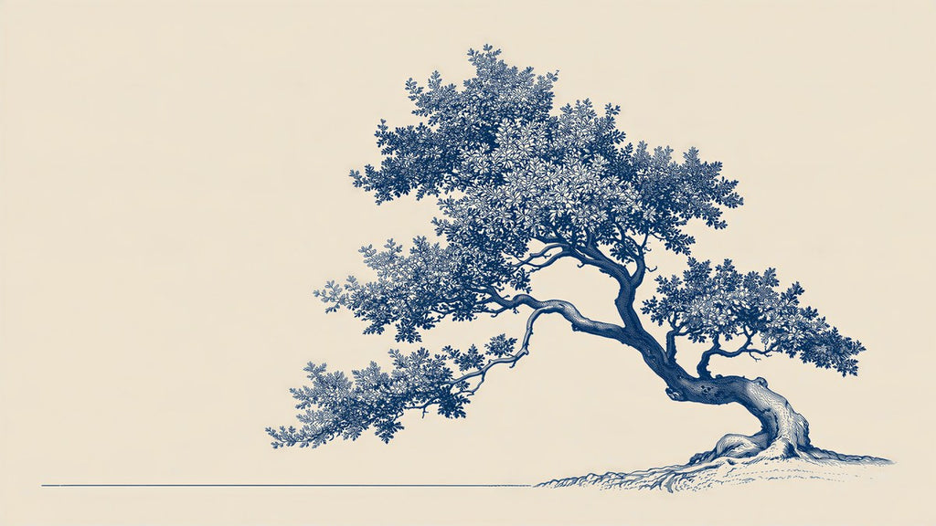 Blue Ink Leaning Tree artwork