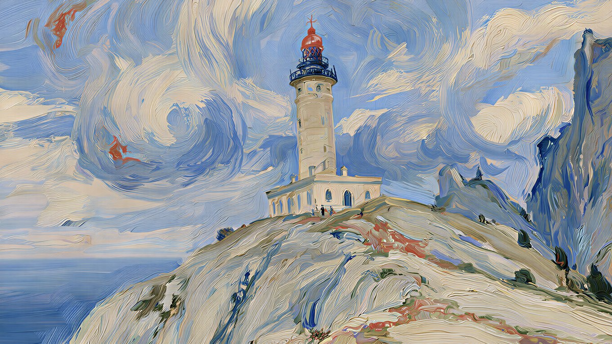 Swirling Sky Lighthouse artwork