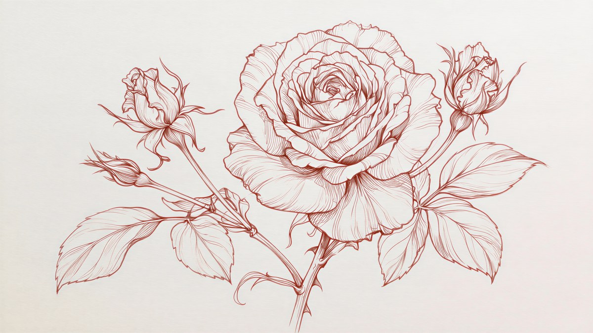 Red Rose Line Drawing artwork