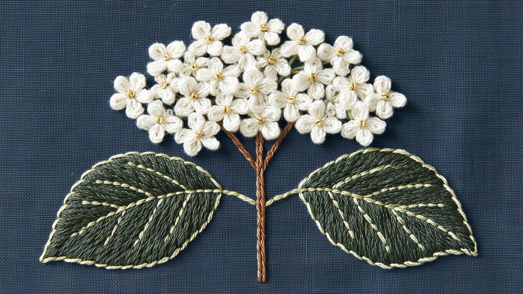Embroidered White Hydrangea artwork