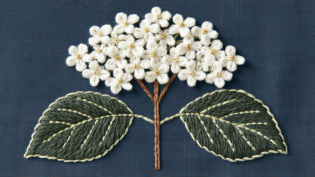 Embroidered White Hydrangea artwork