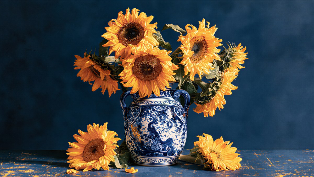 Sunflowers in Blue Vase artwork