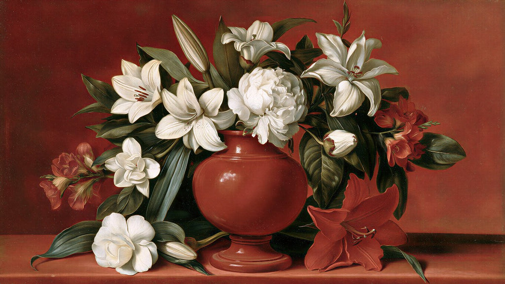White Lilies Red Vase artwork