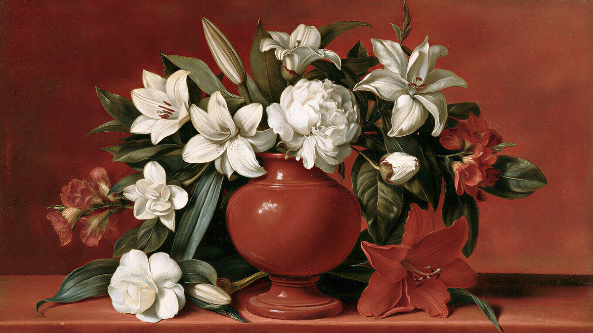 White Lilies Red Vase artwork