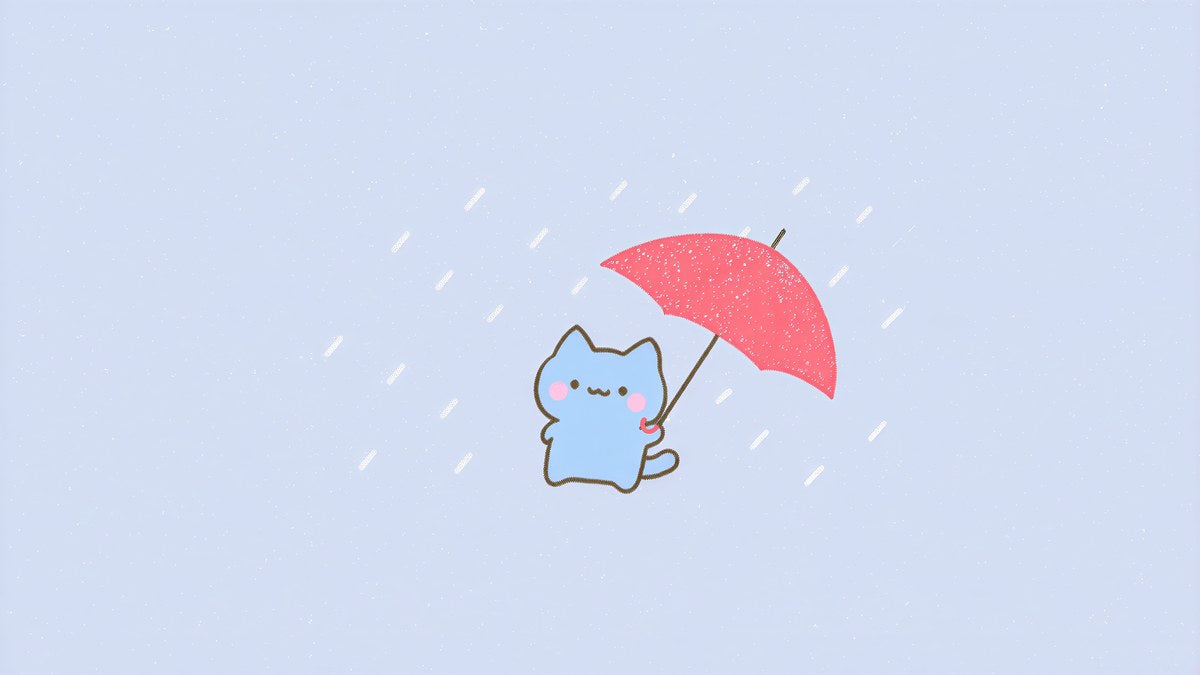 Umbrella Kitten in Rain artwork