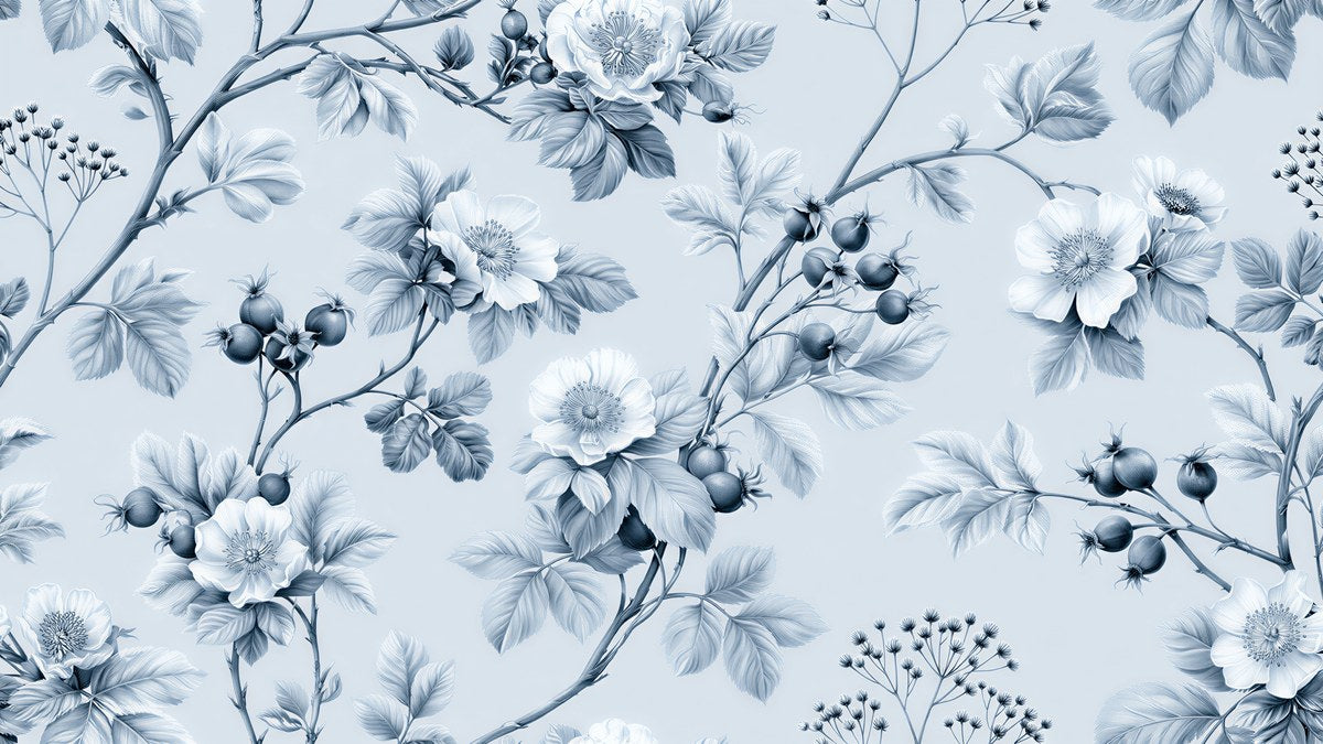 Blue Toile Wild Roses artwork