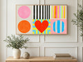 Risograph Shape Grid art on a TV in a living room