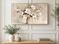 Hellebores in Stoneware Jar art on a TV in a living room