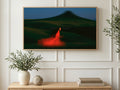 Running Red Dress art on a TV in a living room