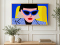 Cobalt Shades Portrait art on a TV in a living room