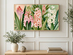 Pink and White Hyacinths art on a TV in a living room