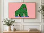 Grumpy Green Gorilla art on a TV in a living room