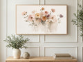 Misty Blush Wildflowers art on a TV in a living room
