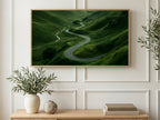 Winding Road Green Hills art on a TV in a living room