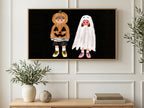 Grumpy Trick or Treaters art on a TV in a living room