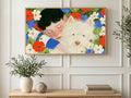 Westie Wildflower Portrait art on a TV in a living room