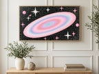 Pastel Pink Galaxy art on a TV in a living room