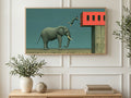 Elephant Parkour Leap art on a TV in a living room