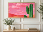 Saguaro Under Pink Sky art on a TV in a living room