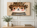 Leopard Hat Kitten art on a TV in a living room